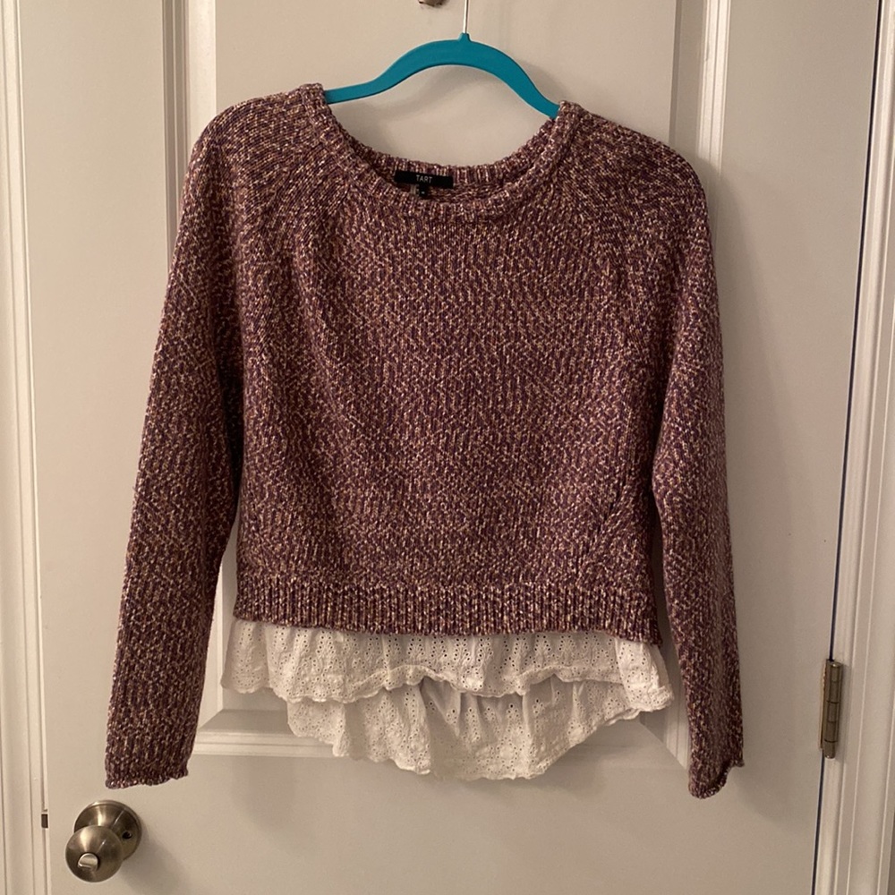 tan and brown hi-low sweater